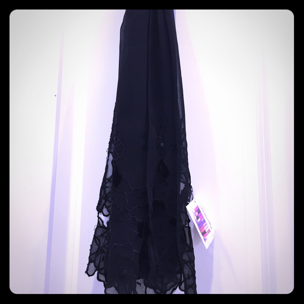 NWT Black Embroidered Chiffon Scarf